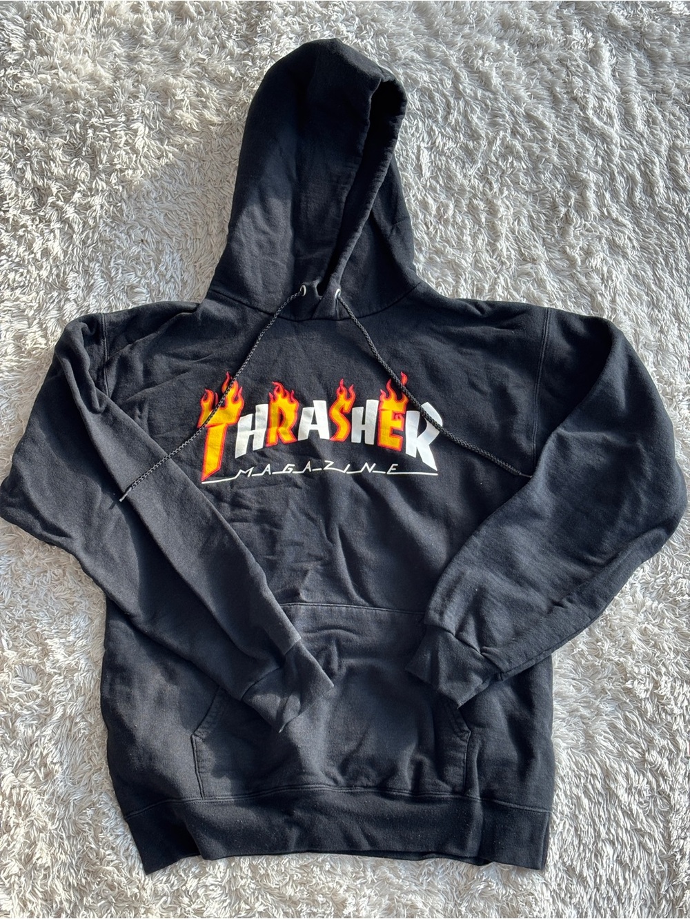 Thrasher Black Hoodie with Red-Orange Flame Logo
